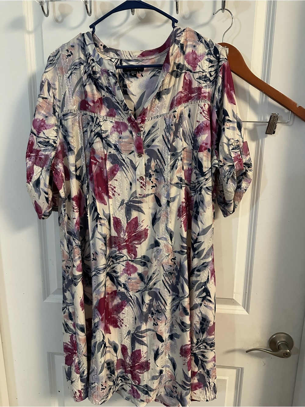 Cocomo Cream Tunic with Pink and Navy Floral Print
